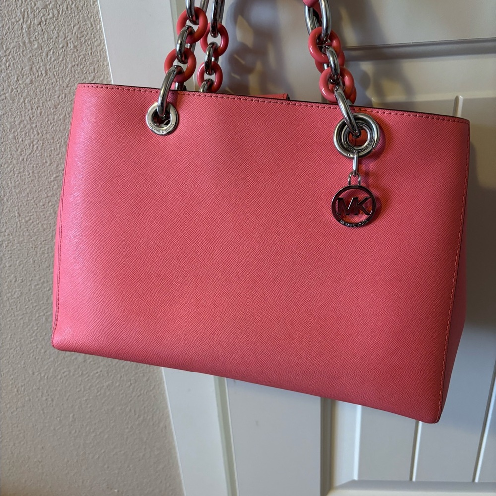 MICHAEL Michael Kors coral Leather Shoulder Bag with Chain Handles